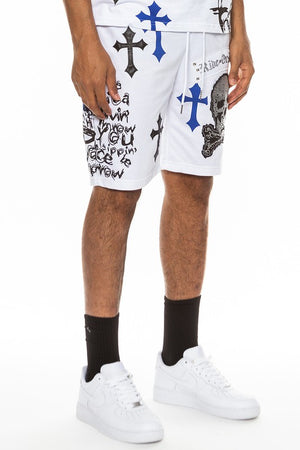 Open image in slideshow, Chrome Cross Skull Shorts
